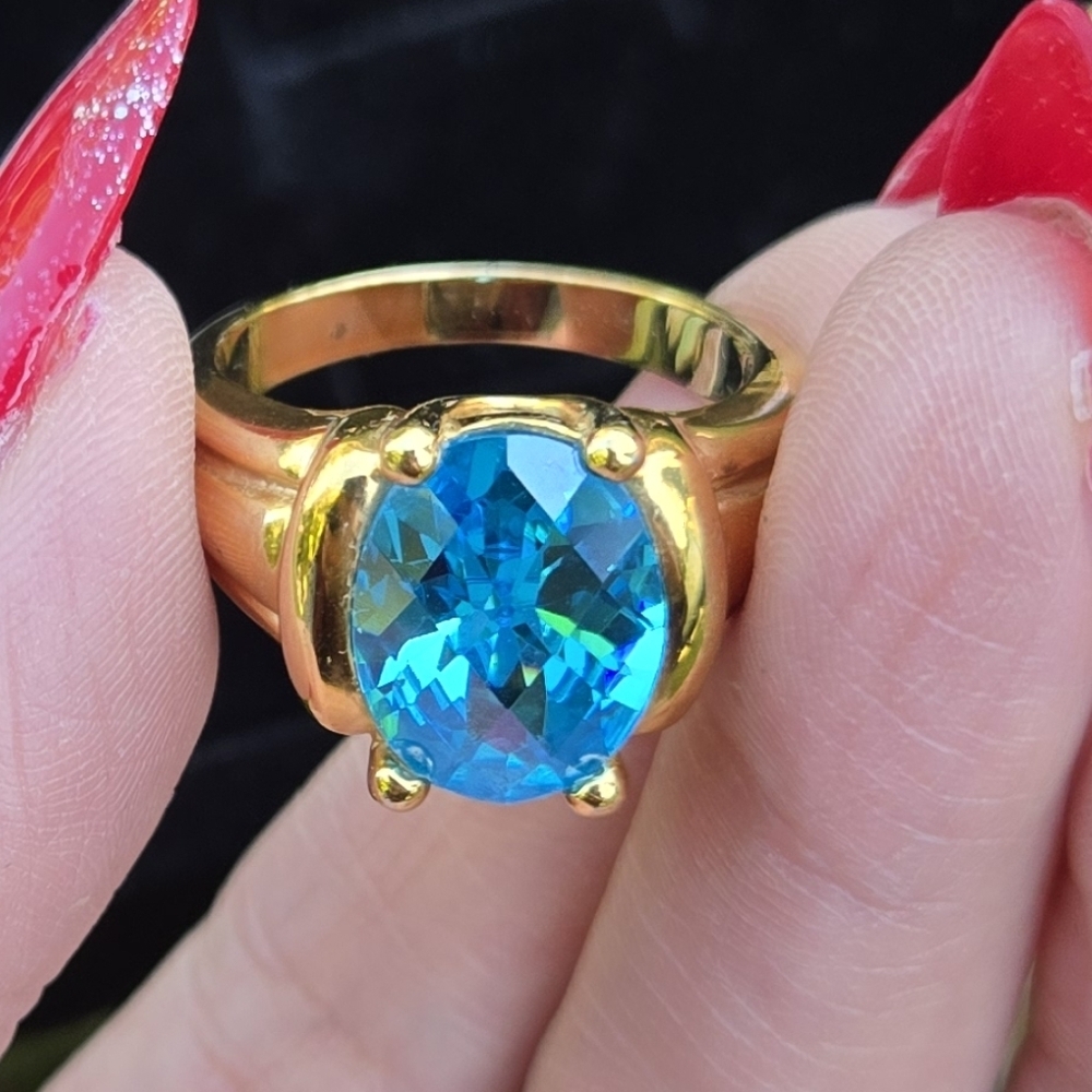 Blue Topaz Sterling Silver 925 ring gold plated outside size 9 unseix ring - Picture 17 of 17